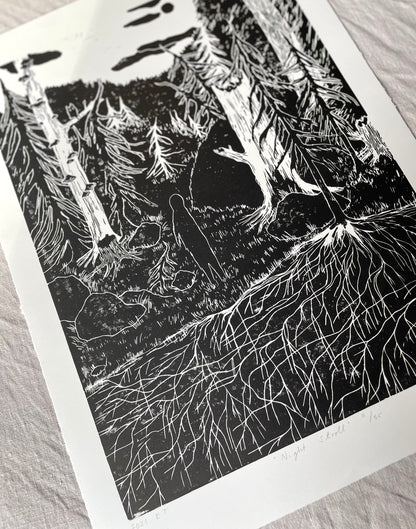 Night Stroll - Originalt linosnitt