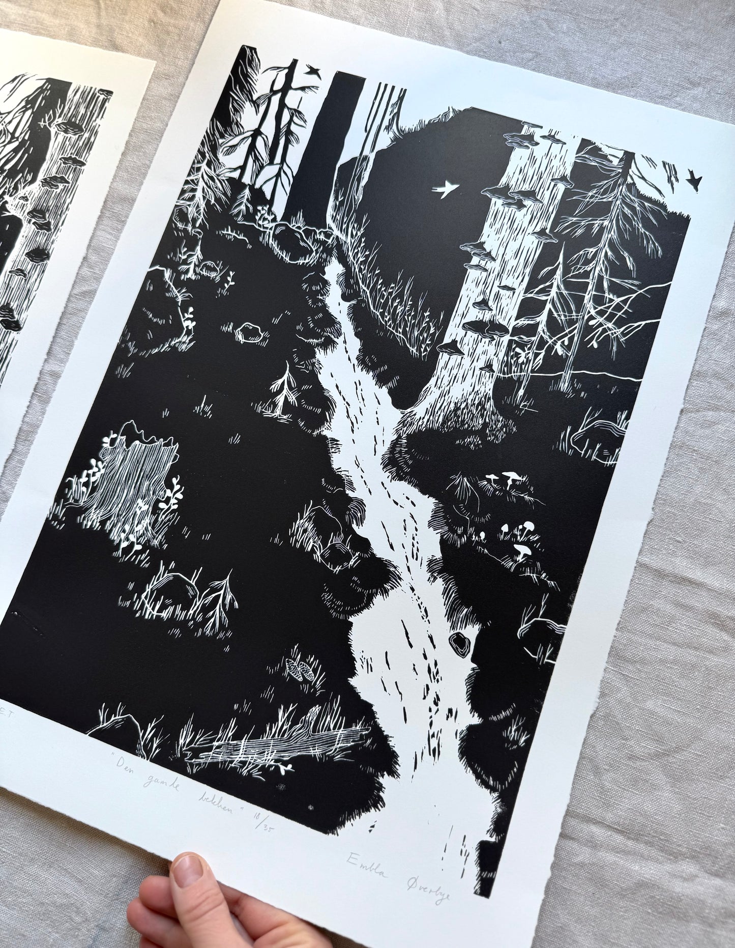 Den gamle bekken - Originalt stort linosnitt