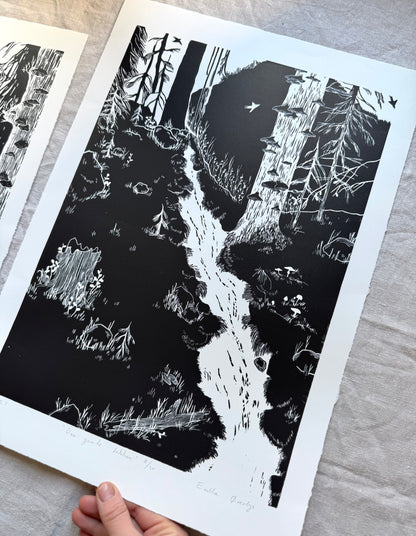 Den gamle bekken - Originalt stort linosnitt