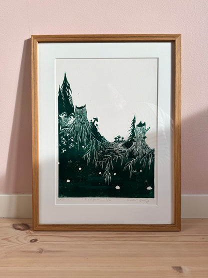 *Innrammet* Rotfast - Originalt linosnitt