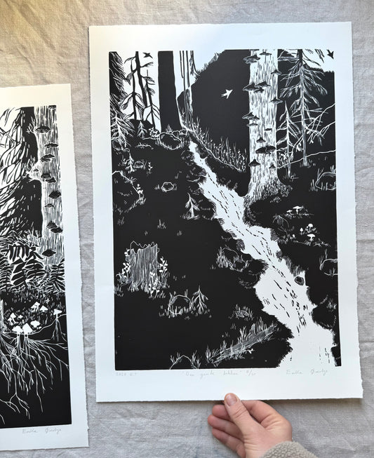 Den gamle bekken - Originalt stort linosnitt