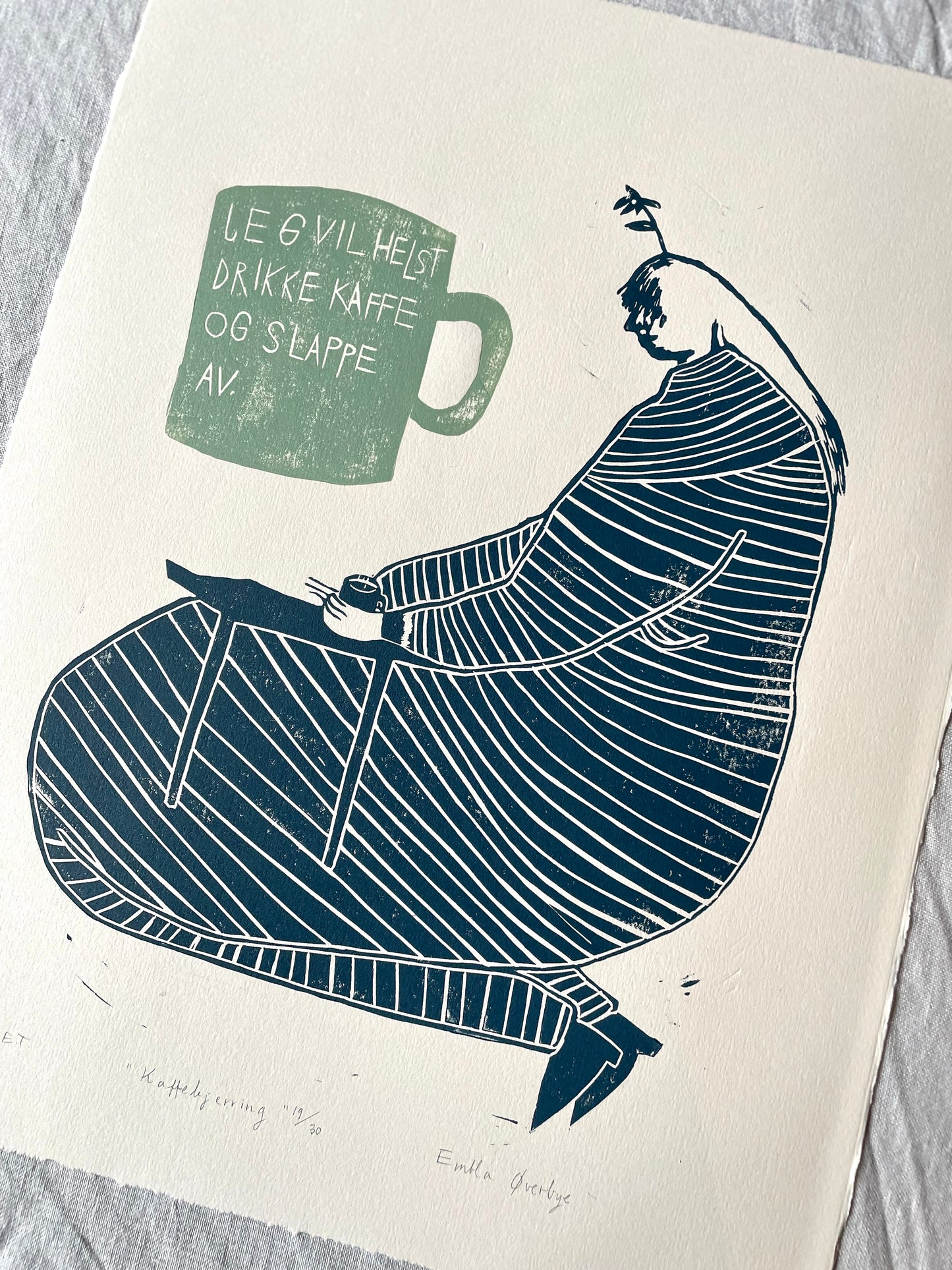 Kaffekjerring - originalt linosnitt