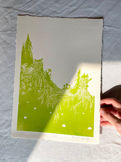 Rotfast - flere farger - Originalt linosnitt