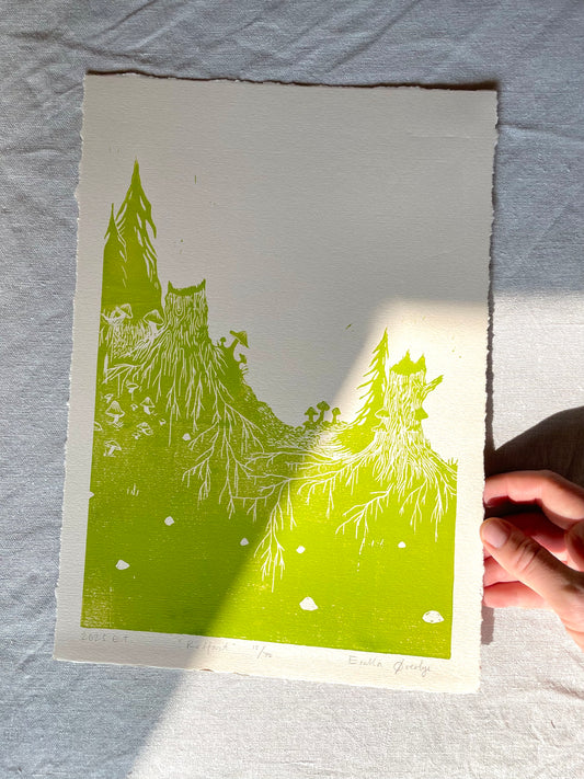 Rotfast - flere farger - Originalt linosnitt
