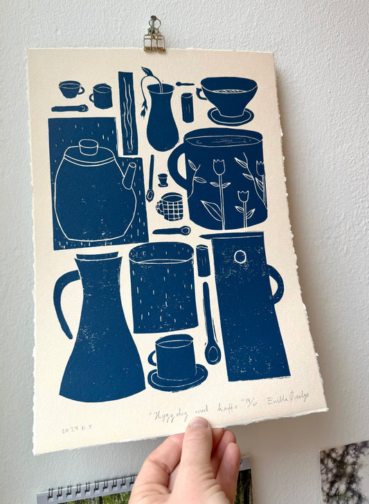 Hyggelig med kaffe  - flere farger - Originalt linosnitt
