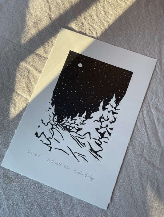 Vinternatt - Originalt linosnitt