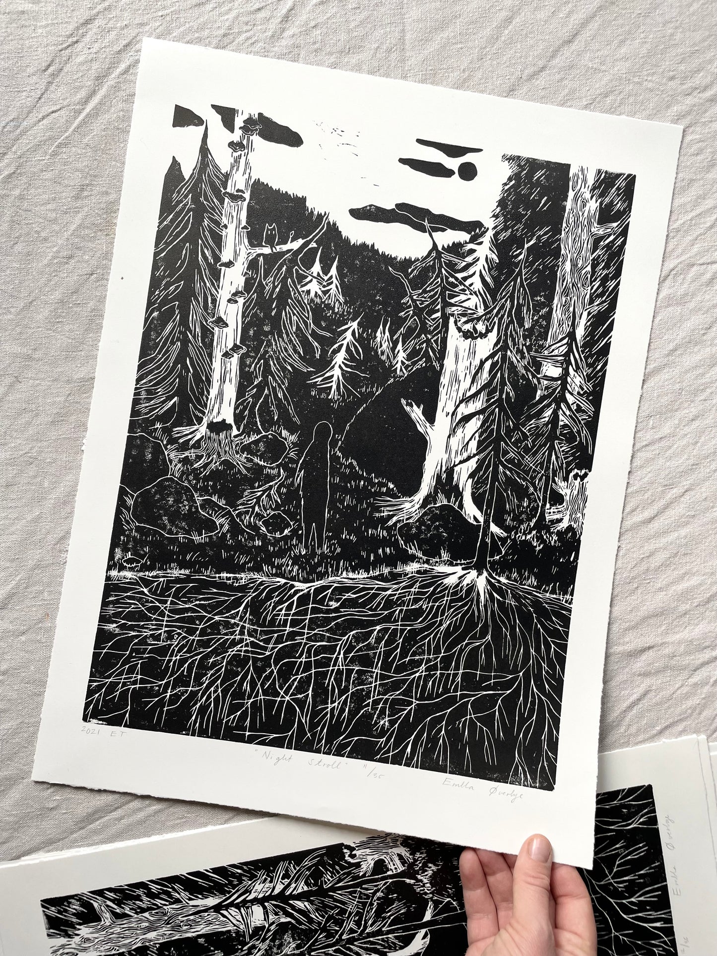 Night Stroll - Originalt linosnitt