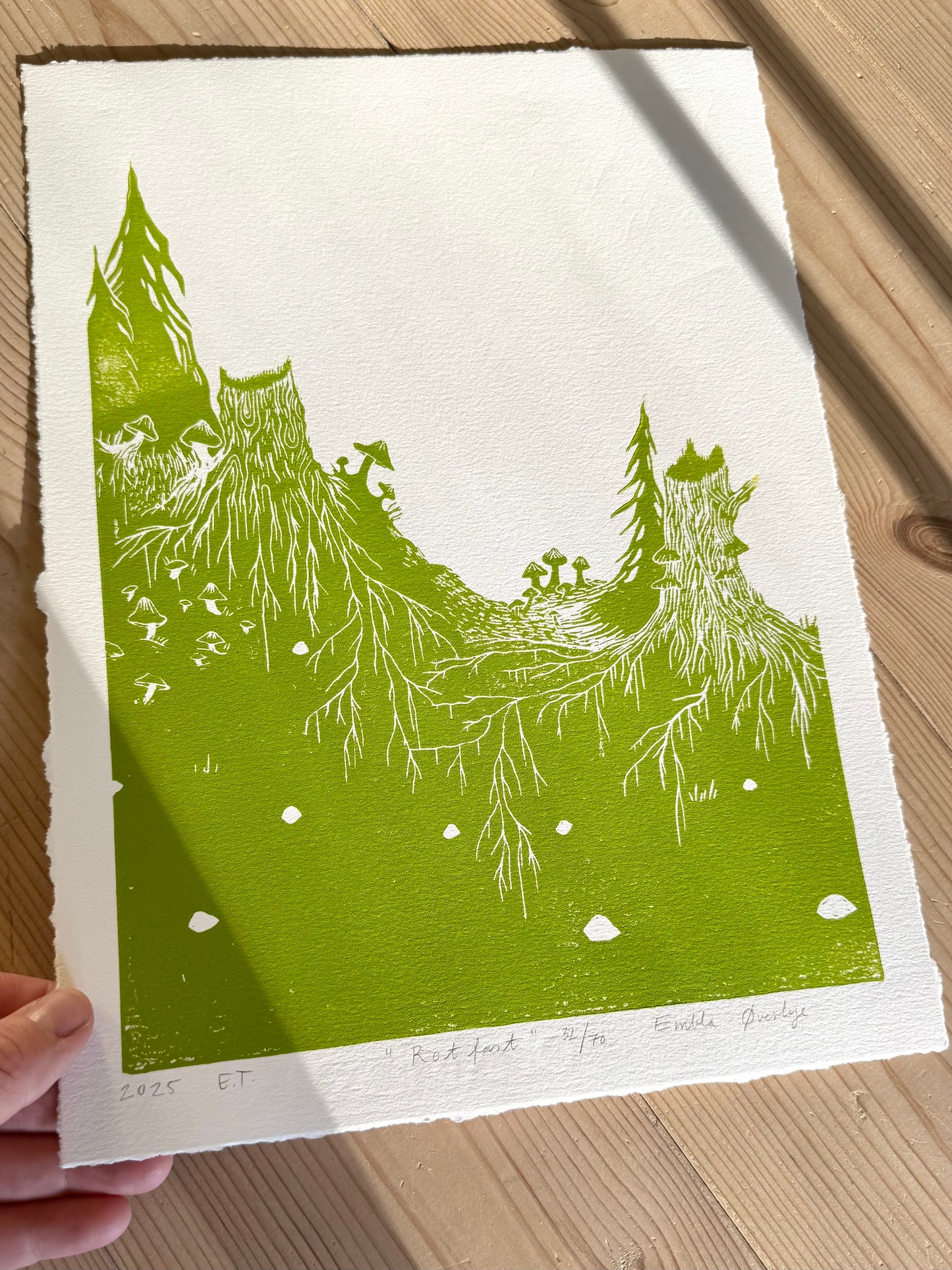 Rotfast - flere farger - Originalt linosnitt