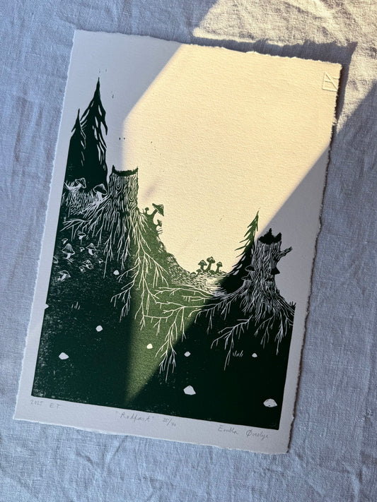 Rotfast - flere farger - Originalt linosnitt