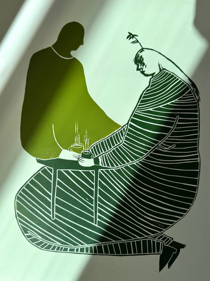 Ettermiddagskaffe - originalt linosnitt