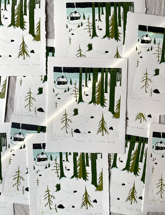 Desember - Originalt reduksjonstrykk med 5 lag