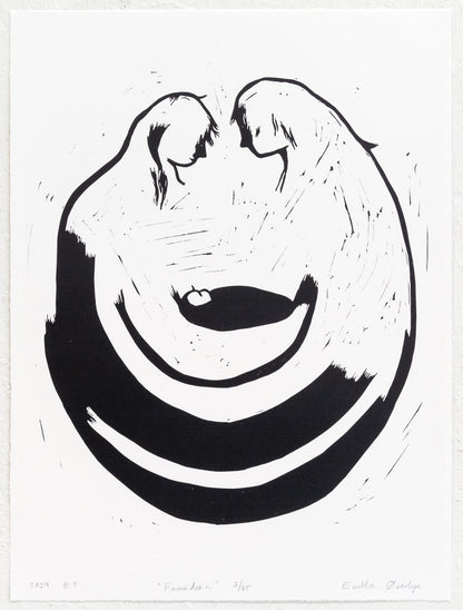 Reservert til Hanne *Innrammet*  Familien - Originalt linosnitt