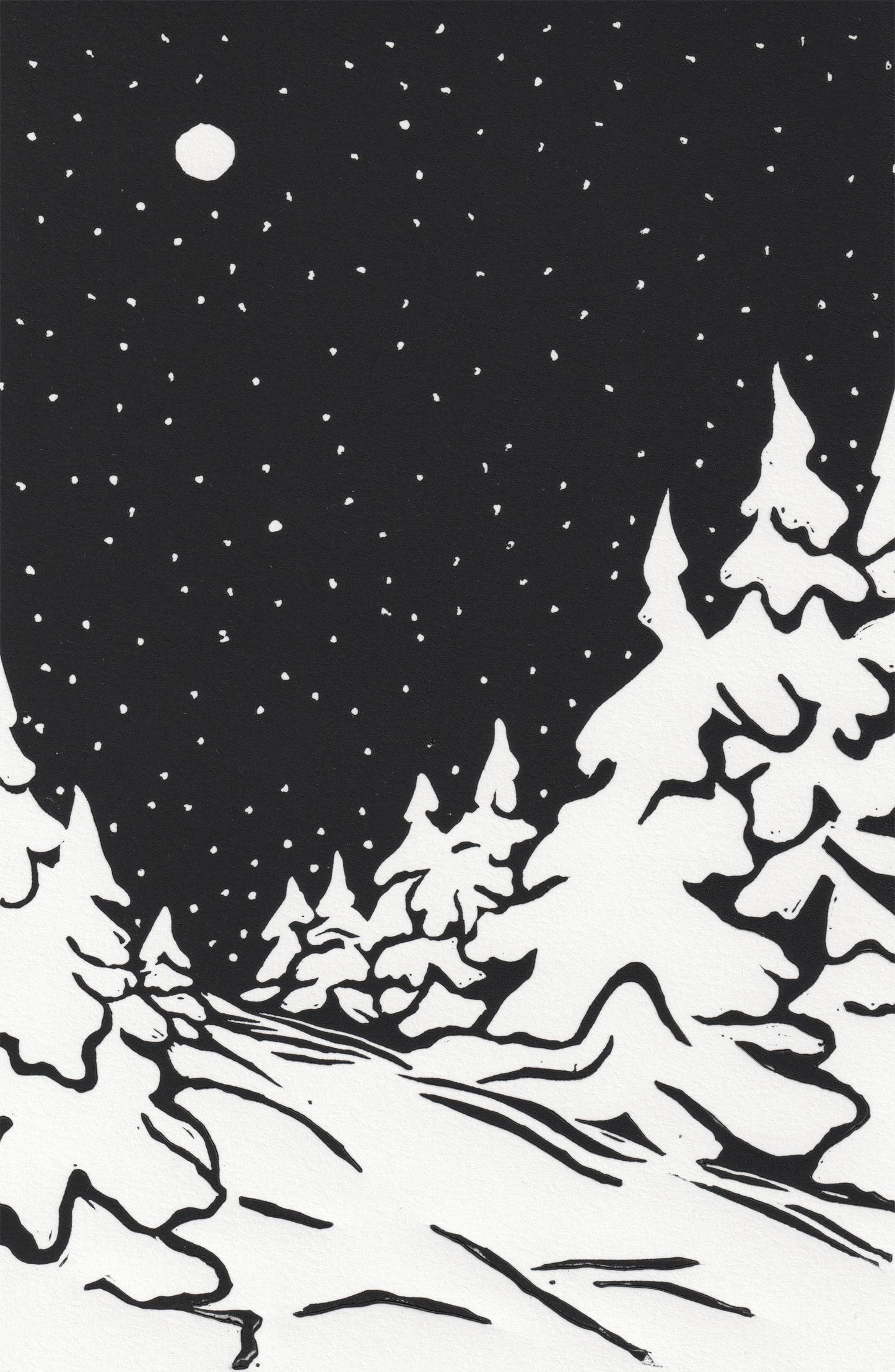 Vinternatt - Originalt linosnitt