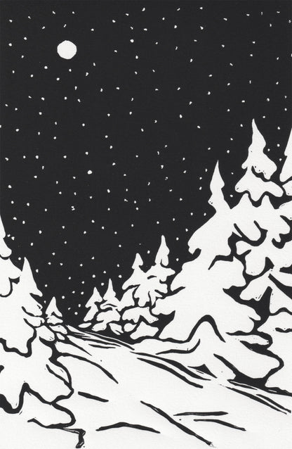Vinternatt - Originalt linosnitt