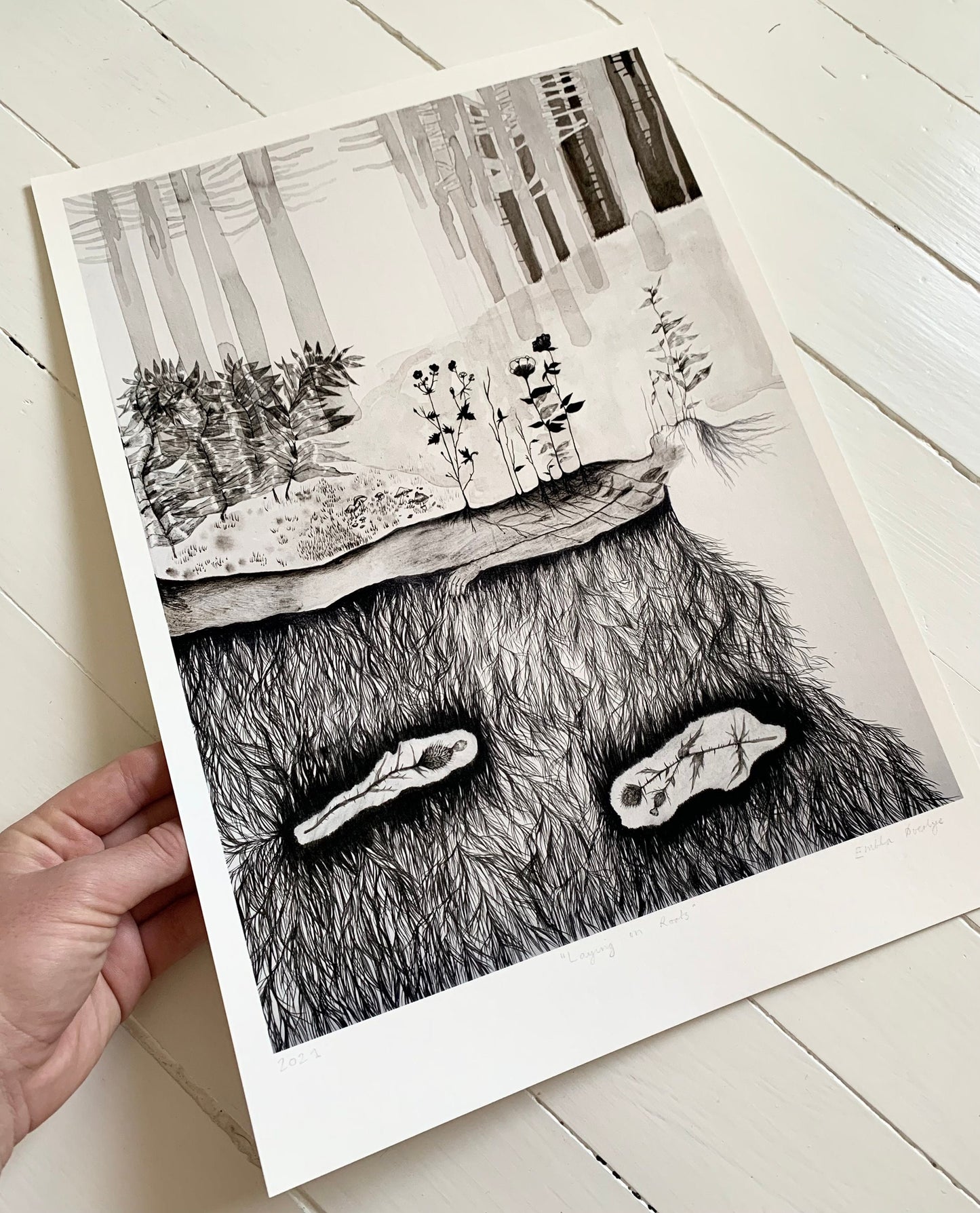 Laying on Roots - Giclée-trykk av original tegning - A4/A3