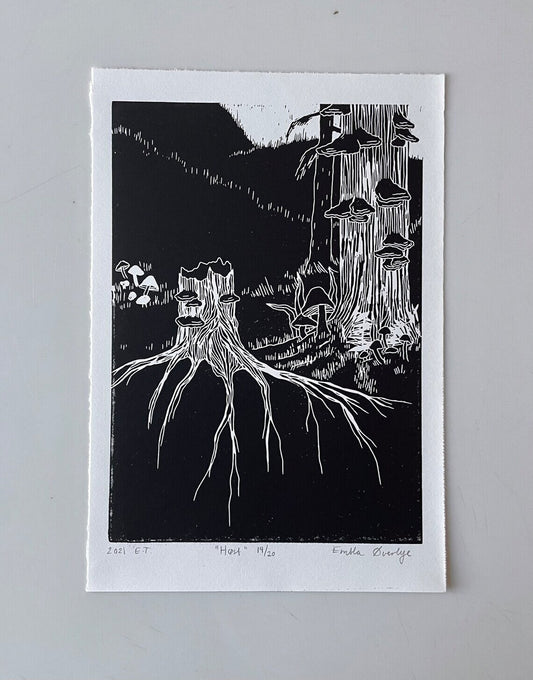 Høst - rosa/svart/grønn - Originalt linosnitt