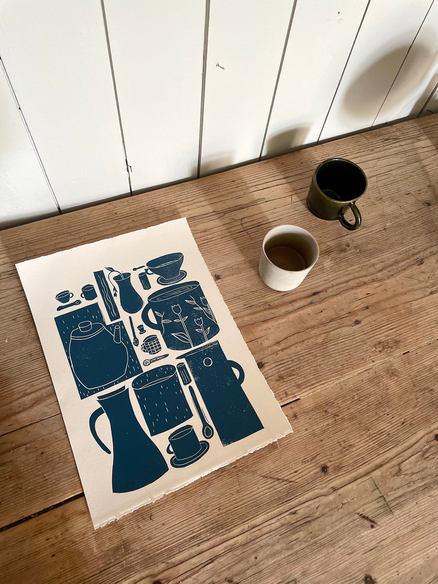 Hyggelig med kaffe  - flere farger - Originalt linosnitt