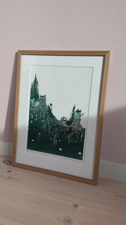 *Innrammet* Rotfast - Originalt linosnitt