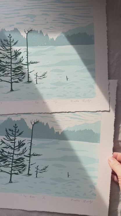 Tre trær - Originalt reduksjonstrykk med 4 lag
